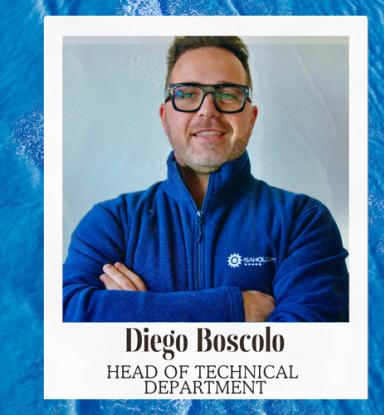 Diego Boscolo, head of technical department, wears a blue jacket.